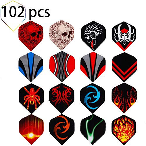 ToBeIT 102 Stücke gemischte Dart Flights Dartflys - Dart Flight Standart Form mit 17 Designs für Soft Dartpfeile und Steel Dartpfeile Cover