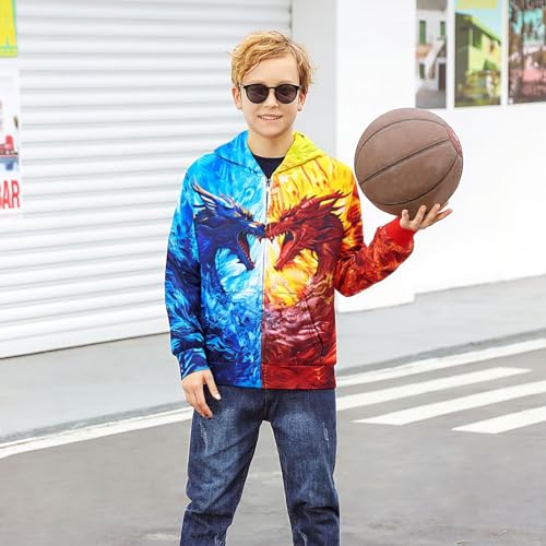 Idgreatim 6-14T Boys Zip Up Hoodies Kids 3D Graphic Hoody Sweatshirt Zipper Pullover with Pockets