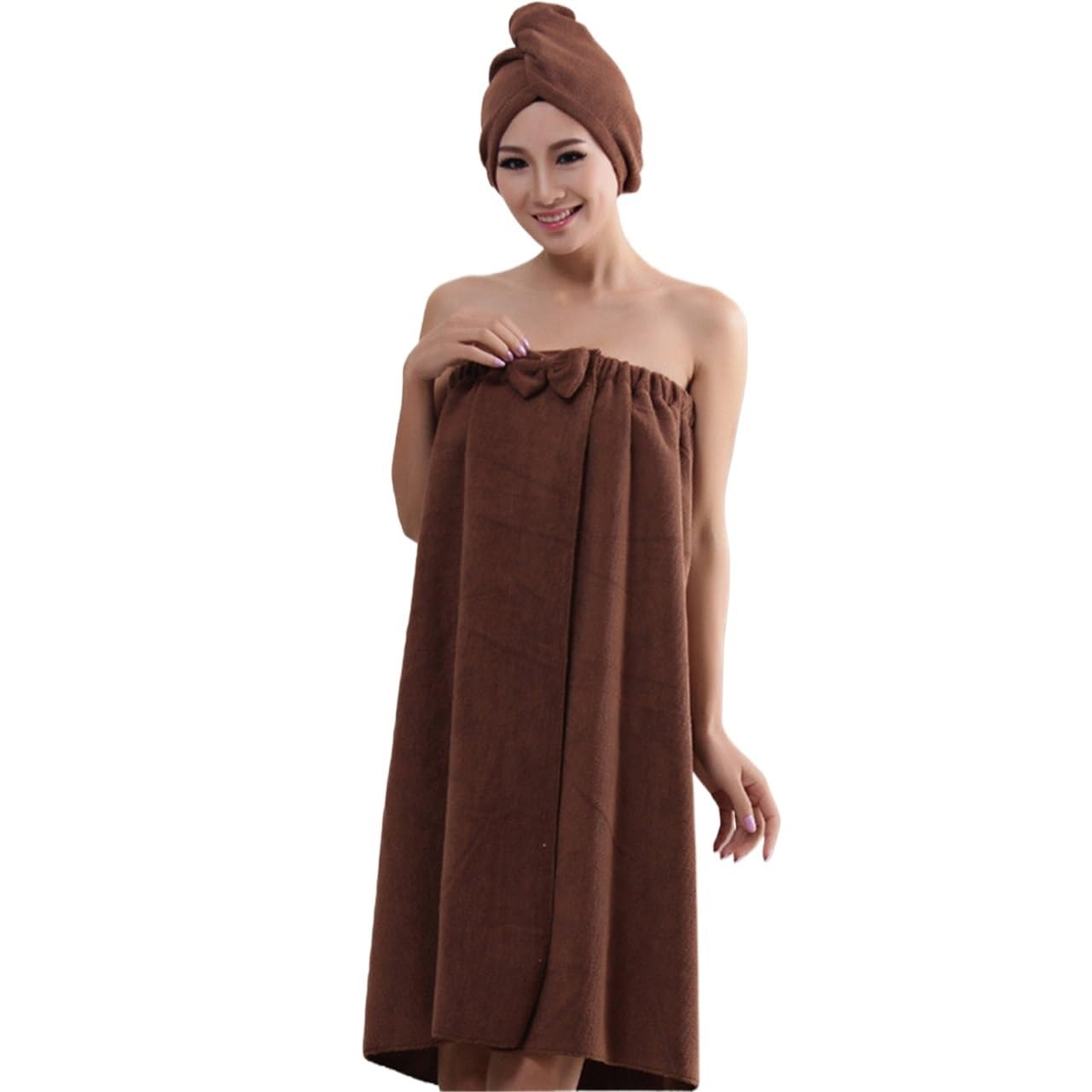 Handtuchkleid 140 x 80 cm Damen-Badetuch, Mikrofaserstoff, weicher Wickelrock, trockenes Haar, Kappen-Set for Badezimmer