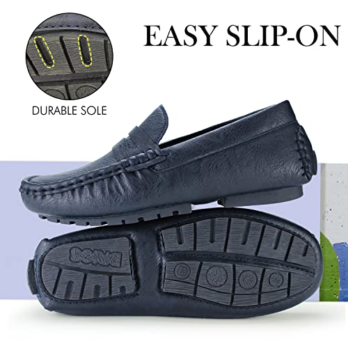 Hawkwell Kids Casual Penny Loafer Moccasin Dress Driver Shoes, Navy Pu, 8 M Us Toddler #TOP3
