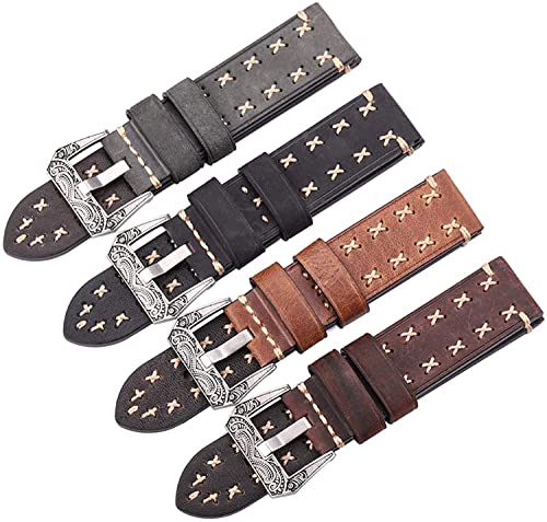 Bracelet de montre 24mm fait main avec boucle rétro en acier interchangeable - 5