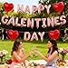 Happy Galentine's Day Party Gecorations- Rose Gold Happy Galentines Day Balloons Banner 16inch Rose Gold Leter Balloon Red Heart Balloons for Valentines Day Party Decorations Supplies (Style1)