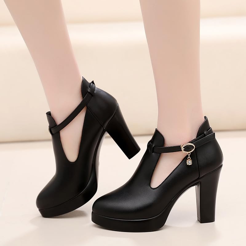 Womens Mary Jane Platform High Heels Chunky Block Heel Closed Toe Pumps Buckle Strap Wedding Dress Shoes3