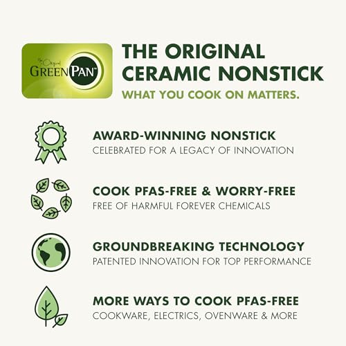 Image of GreenPan Rio Advanced 8 inch Frying Pan Skillet, Ceramic Nonstick PFAS-Free, Induction Ready, Dishwasher and Oven Safe, Cream White
