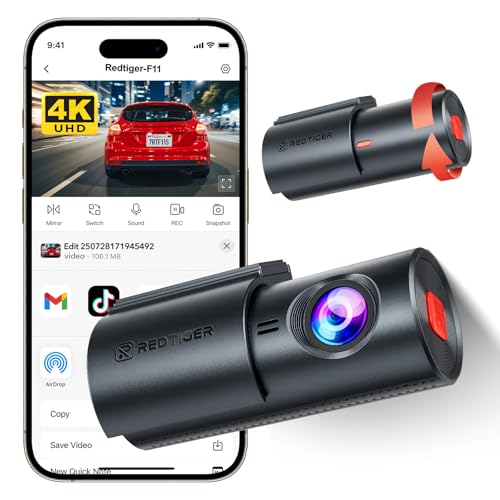 REDTIGER 4K Dashcam Coche Frontal,5.8G WiFi,Camara Vigilancia para Coche con Visión Nocturna,WDR, Modo de Aparcamiento 24H,Grabación en Bucle,Instalación en Dos Pasos(F11)