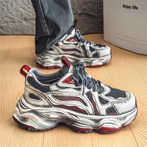 Men's Fashion Stylish Breathable Mesh Chunky Platform Lace Up Sneakers Retro Round Toe Non-Slip Trendy Walking Workout Driving Shoes2