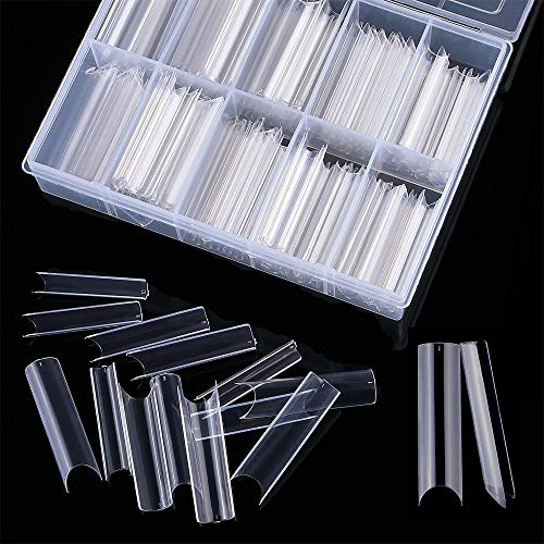 Extra Long C Curve Half Cover Nail Tips, Misssix Clear XXL Long Straight Square Shape Tips for Acrylic False Nail with Box (100 PCS)