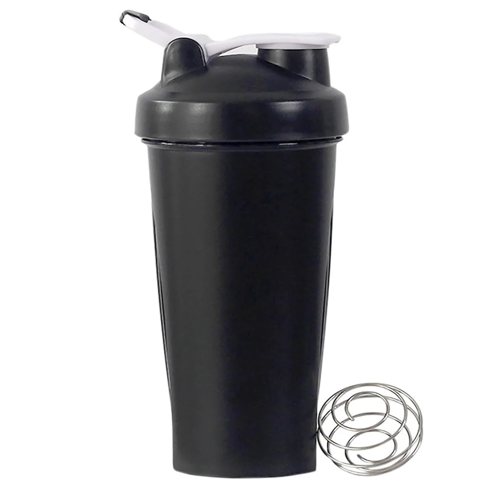 Tragbarer Protein-Shaker, 600 ml, Fitness-Flasche mit Drahtbesen, Ball für Enthusiasten, Sportler, perfekt für Outdoor-Fitness-Studio (schwarz)