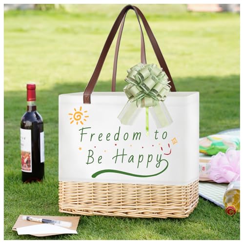 WeaveNove Insulated Picnic Basket Wicker Picnic Basket with 23.7L Canvas and Willow Folding Collapsible Shopping Baskets with Drawstring Closure, Insulated Waterproof Lining for Camping,Wedding Gifts