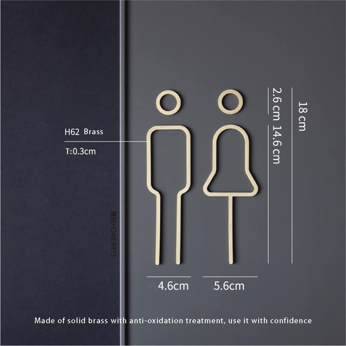 Juego de letreros de baño de latón for hombres y mujeres en oro, 2 piezas for baño, hotel, tienda(Wc)