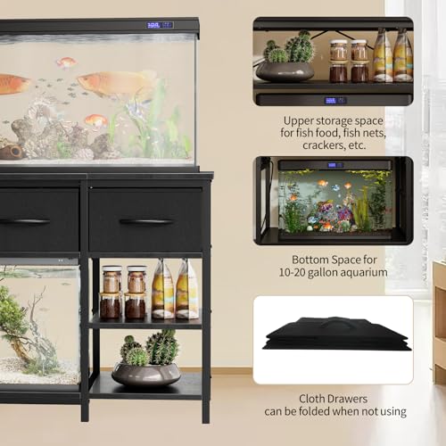 Image of Garvee 55-75 Gallon Aquarium Stand, Heavy Duty Fish Tank Stand with Drawers & Shelves, LED Light, 1000lbs Capacity, Fish & Reptile Tanks Stand with Power Outlet & USB | with Drawers & Shelves, LED Light, 1000lbs Capacity, Fish & Reptile Tanks Stand with Power Outlet & USB