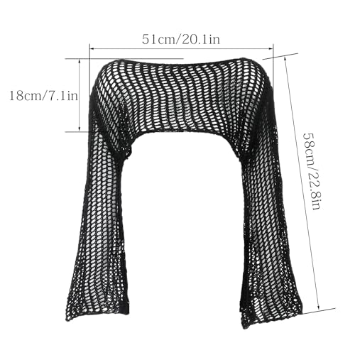 Mesh Crochet Shrug, Y2k Hollow Out Crochet Tops for Women, See Through Long Sleeve Bolero Shrug Sweater Bikini Cover Ups(L)2