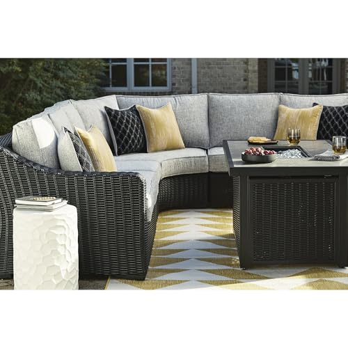 Image of Signature Design by Ashley Beachcroft 3-Piece Outdoor Sectional, L-Shape Wicker Patio Couch, Rust-Free Aluminum Frame and Nuvella Fabric, for Alfresco Living, Black /Light Gray