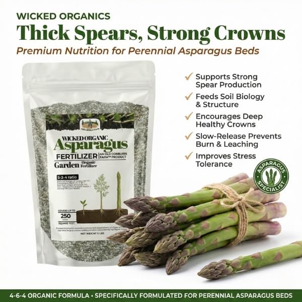 Old Cobblers Farm™ Wicked Organics Organic Asparagus Fertilizer - All-Natural Plant Nutrients for Healthy Growth (5lbs/10lbs/15lbs/20lbs) (5 lb)