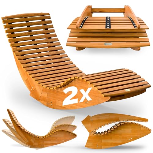 Casaria® 2X Chaise Longue à Bascule Pliable en Bois d'acacia certifié FSC Transat Ergonomique Bain de Soleil Jardin Sauna