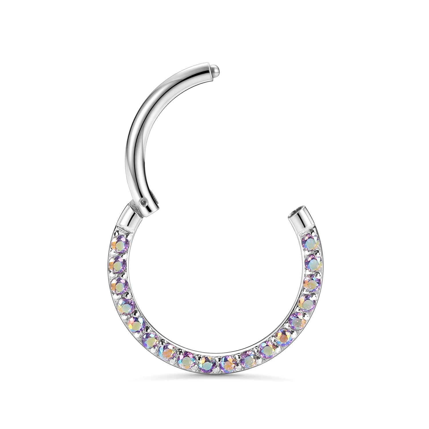 hengkaixuan CZ Opal Septum Jewellery Daith Ring Conch Hoop Seamless Clicker Ring Surgical Steel Rook Tragus Conch Piercing Jewellery Small Hoop Earring Nose Hoop Ring — view 3