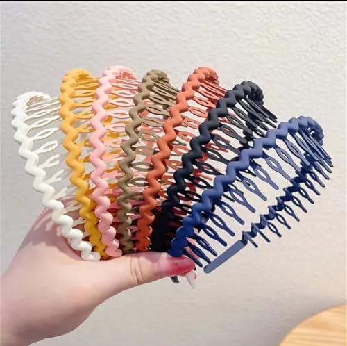 Image of Multi-Color Zigzag Hair Band Set, 12 cm Length, Plastic Hair Accessories for Women, 8 Colors