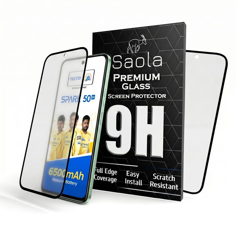 Image of Saola HD Matte Tempered Glass With 18H Hardness For Tecno Spark 50 5G (Pack Of 2) with Hassle-less Installation Kit. Full screen Coverage. 6.78 inch