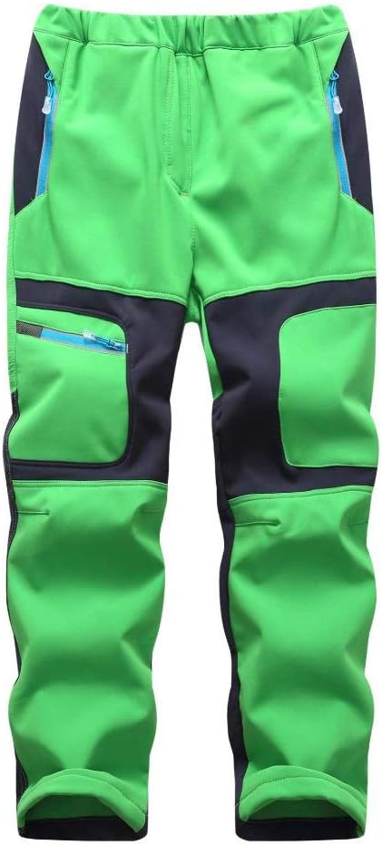 linlon Kids Boy's Snow Waterproof Pants Youth Fleece Lind Hiking Softshell Warm Insulated Trousers