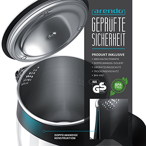 Arendo - 0,5l Edelstahl Wasserkocher mit Temperatureinstellung im Doppelwand-Design - 0,5l Wasser-Füllmenge - 5… – Bild 3