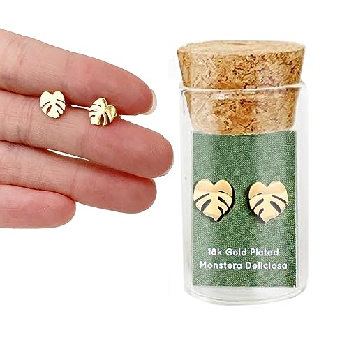 Hypoallergenic Monstera Deliciosa Plant Metal Earring Studs (18k Gold Plated)2