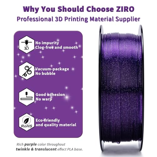Image of ZIRO PLA Filament 1.75mm, Shiny Sparkle Glitter with Transluent Base, Twinkling PLA Series 3D Printer Filament, Colorful Printing Material,1kg /2.2lbs Spool, Fit Most FDM Printers, Twinkling Purple