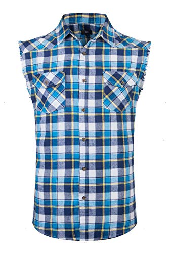 NUTEXROL Camisa Casual Sin Manga Para Hombre,AZUL/AMARILLO,Mediante