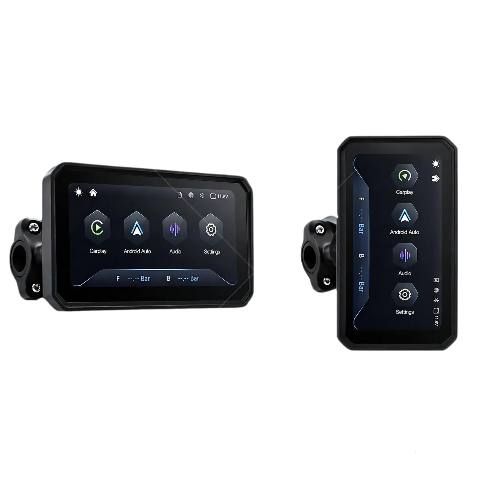 6-calowy bezprzewodowy ekran motocyklowy Apple CarPlay i Android, tryby wyświetlania poziomego i pionowego, wodoodporny monitor z ekranem dotykowym, czytelny w świetle słonecznym 800 cd/m²