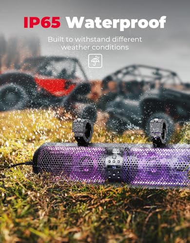Image of KEMIMOTO UTV Sound Bar 18 Inch SXS Speaker RGB Wireless Control Bluetooth Compatible with 2X Tweeter and 2X Subwoofer Compatible with Polaris Can am Talon CForce, for 1.56 inch- 2.25 inch Roll Cage