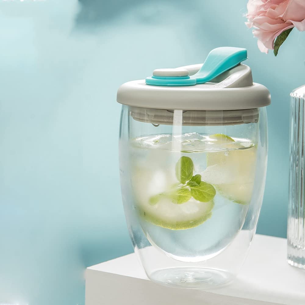 Trinkgläser/Wassergläser Leck-Proof-Doppelwandglas-Tasse luftdichte Kieselgeldeckel isoliert Kaffeetasse Teesaft-Tasse isoliertes Glas Eierförmige Tasse Trink-Becher aus Glas ( Size : 350ml , Color :