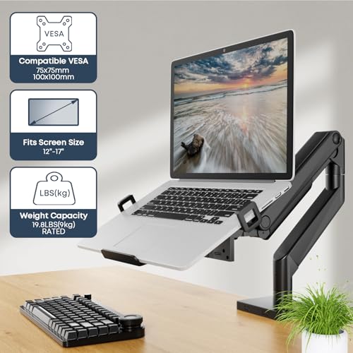 WORLDLIFT Laptop VESA Mount Tray for Monitor Arms, Adjustable Holder Fits 12" to 17" Laptops, Compatible with 75x75 & 100x100 mm VESA Holes, Vented Design with Secure Clamps & Rubber Pads