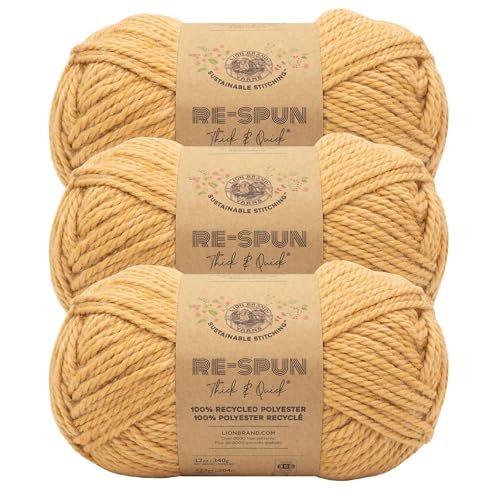 Image of Lion Brand Yarn, Re-Spun Thick & Quick Yarn, Squash, Yellow, 3 Pack