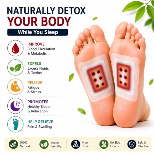 Image of Herbal Foot Detox Patches for Men & Women, Overnight Foot Pads with Ginger & Bamboo Vinegar, Natural Foot Care Patche for Nighttime Relaxation (Pack of 10)