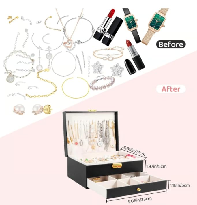 KRESHU Mini Chex Pattern Jewelry Storage Box | Large Capacity Double-Sided Makeup Organizer |Travel safety Cosmetic Case for Necklaces & Earrings - Stylish Design for Women (CHEX-BLACK)