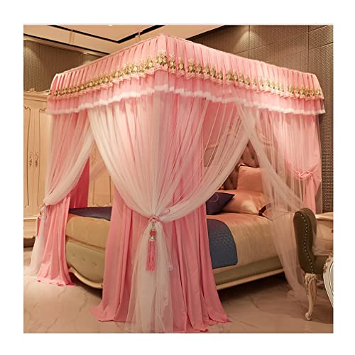 4 Corner Post Bed Canopy Mosquito Net, Princess Room Deluxe Four Seasons Bed Curtain Bedroom Decoration with Stand (Color : Red, Size : 180X220cm/71X87inch) (1)