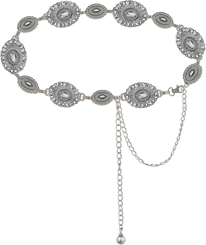 CICOCI Cowgirl-Metal-Belts Boho Silver Vintage Chain Belt for Dress Jeans