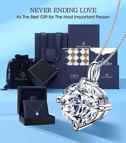 Beam & Bask 3 Carat Moissanite Necklaces for Women, Anniversary Romantic Pendant for Her, Best Jewelry Present to Wife Girlfriend Mom for Birthday3