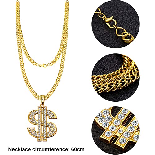 4 Stuks Hip Hop Kostuumset, Dollar Ketting, Zonnebril, Gouden Ring Dollartekens, Bucket Hoed, Rapperaccessoires Uit de Jaren 80/90, Voor Mannen en Vrouwen - Image 4