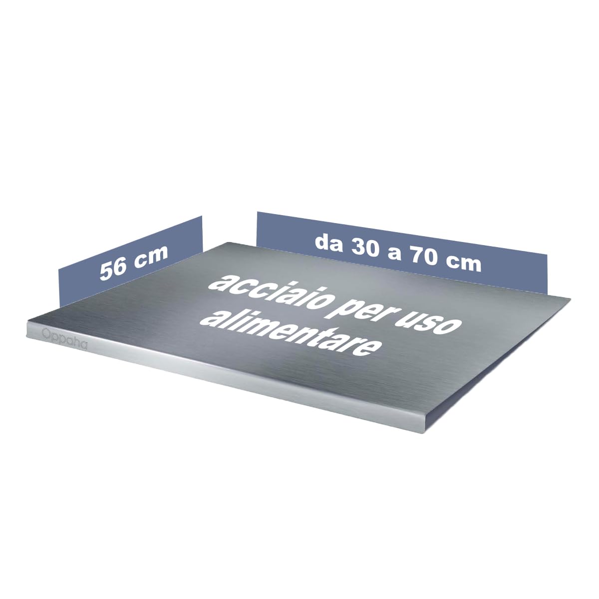 Oppaha - Spianatoia da Cucina in Acciaio Inox - Piano da Lavoro Compatto per Impastare - Superficie in AISI 304 - Tappetino Antiscivolo Incluso -56x30 cm