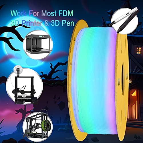 Image of Glow in Dark Fast Color Change Rainbow PLA 3D Printing Filament, Tidy Winding 1.75mm PLA, Widely Fit for 3D Printer; 1KG 2.2LBS Cardboard 3D Printing Material, Glowing in Dark Multi Colored