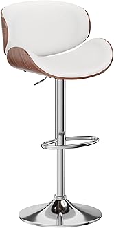 Bar Stools, Adjustable Swivel Leather Bar Stools for Kitchen Island, Mid Century Modern Counter Height Bar Chairs Barstools with Back & Footrest (White 1PCS)