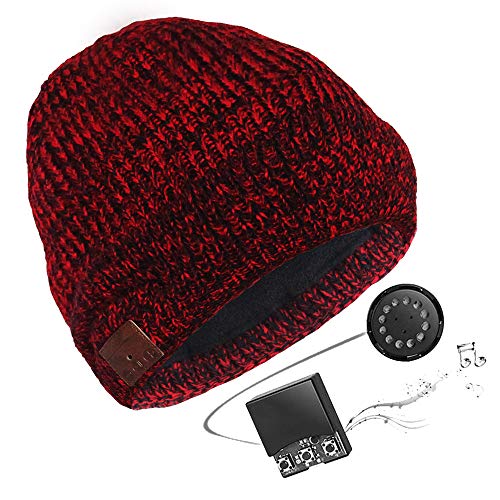 Zibaar Bluetooth Hat Bluetooth Beanie Bluetooth Headphone Hat Wireless Beanie Hat with Removable Bluetooth Headset and Mic Hands Free Talking Mix Color Knitting Cuff Design Mixed Red