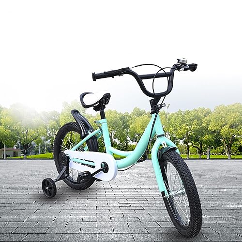 WSIKGHU 16 Inch Children's Bicycle with Stabilisers Boys Girls Outdoor Sporty Children's Bikes Children's Bicycle Bicycle for Children from 5-8 Years (Green)