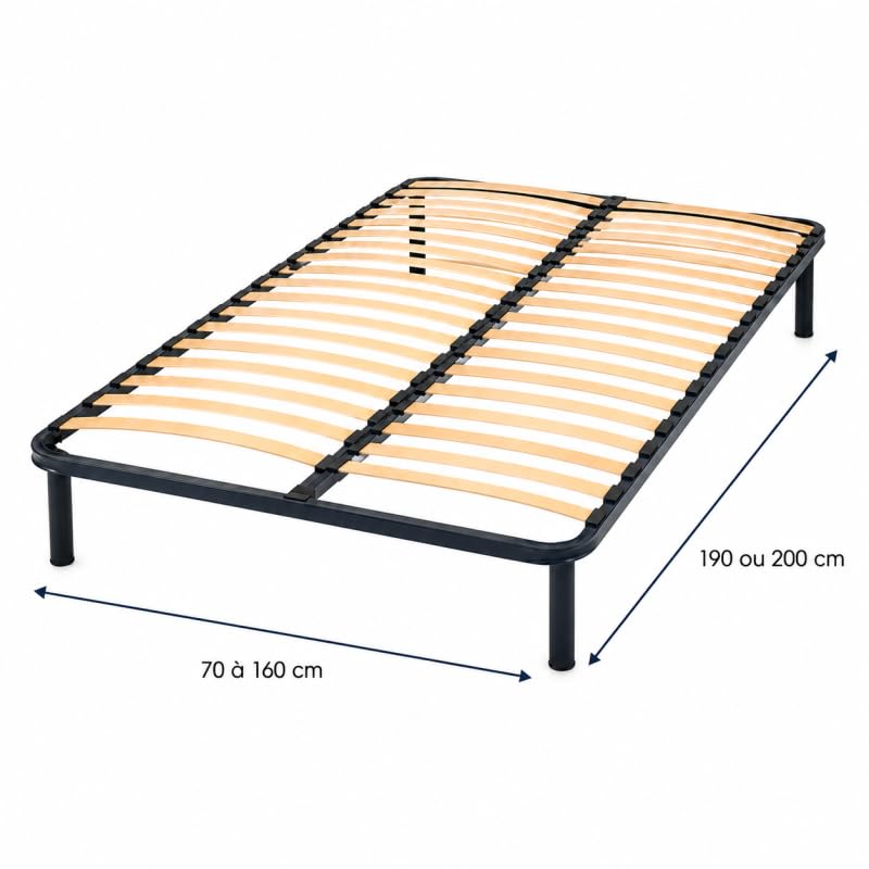 Sommier Cadre Lattes Superconfort - 190 x 70 - Cadre Métal Robuste Époxy, Confort Ferme, Compatible Tous Matelas, Encastrable ou sur Pieds