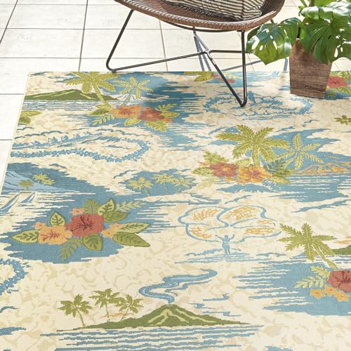 Gertmenian Premium Printed Indoor Outdoor Rugs by Reyn Spooner - 2x6 Ft Runner, Soft, Durable, & Washable Tropical Rugs for Deck, Patio or Living Room - Pacific Paradise, Multi, 46758
