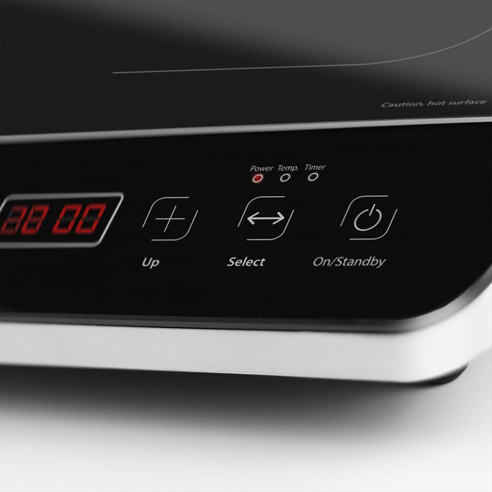 CASO Touch 2000 - Placa de inducción individual, 2000 W, detección automática de ollas, 10 niveles de temperatura, 10 niveles de potencia, temporizador hasta 180 min, superficie vitrocerámica,