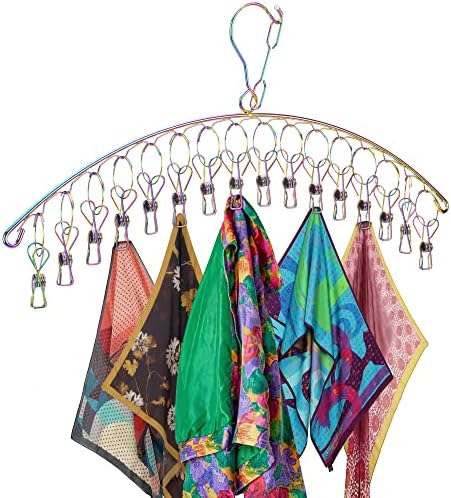 LUSHUS ~ 16 Clamp Iridescent Stainless Steel Scarf Hanger ~ Hat Organizer ~ Laundry Room Gadget ~ Closet Hangers Space Saver Drying Multipurpose Windproof Heavy Duty Hijab Scarves