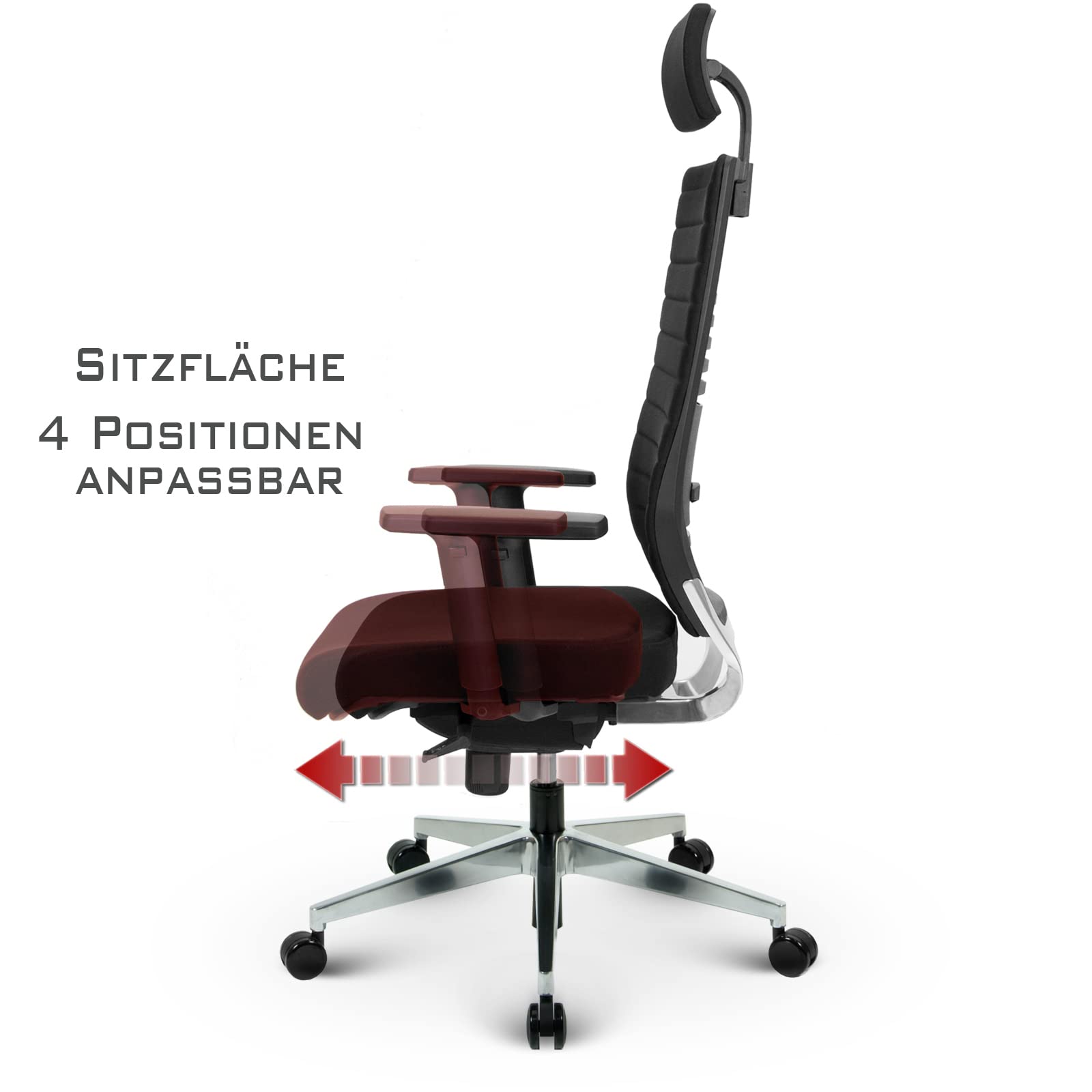 VERSEE Ergonomischer Bürostuhl Chefsessel V1301 aus Stoff in Schwarz mit Verstellbarer Kopfstütze - Für Büro und Home-Office - 150 kg belastbar