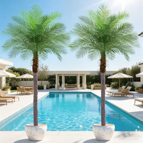Image of 9ft Artificial Phoenix Palm Tree, Faux Coconut Silk Tropical Fake Palm Plant for Indoor Outdoor Home Office Patio Bathroom Pool Coastal Decor(Set of 2)