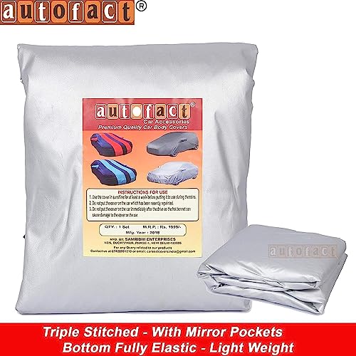 Image of Autofact Waterproof Premium Silver Matty Triple Stitched Car Body Cover with Mirror Pocket for Jeep Meridian